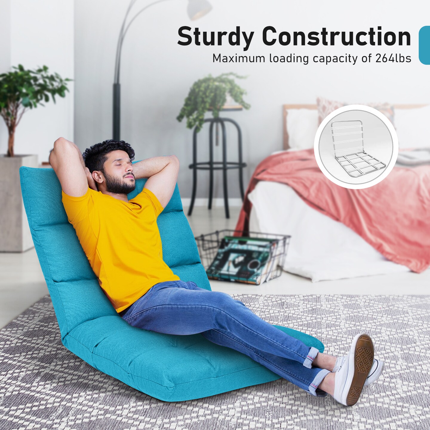 14-Position Adjustable Floor Sofa Chair with Padded Cushion and Folding Lounge Seat for Adults