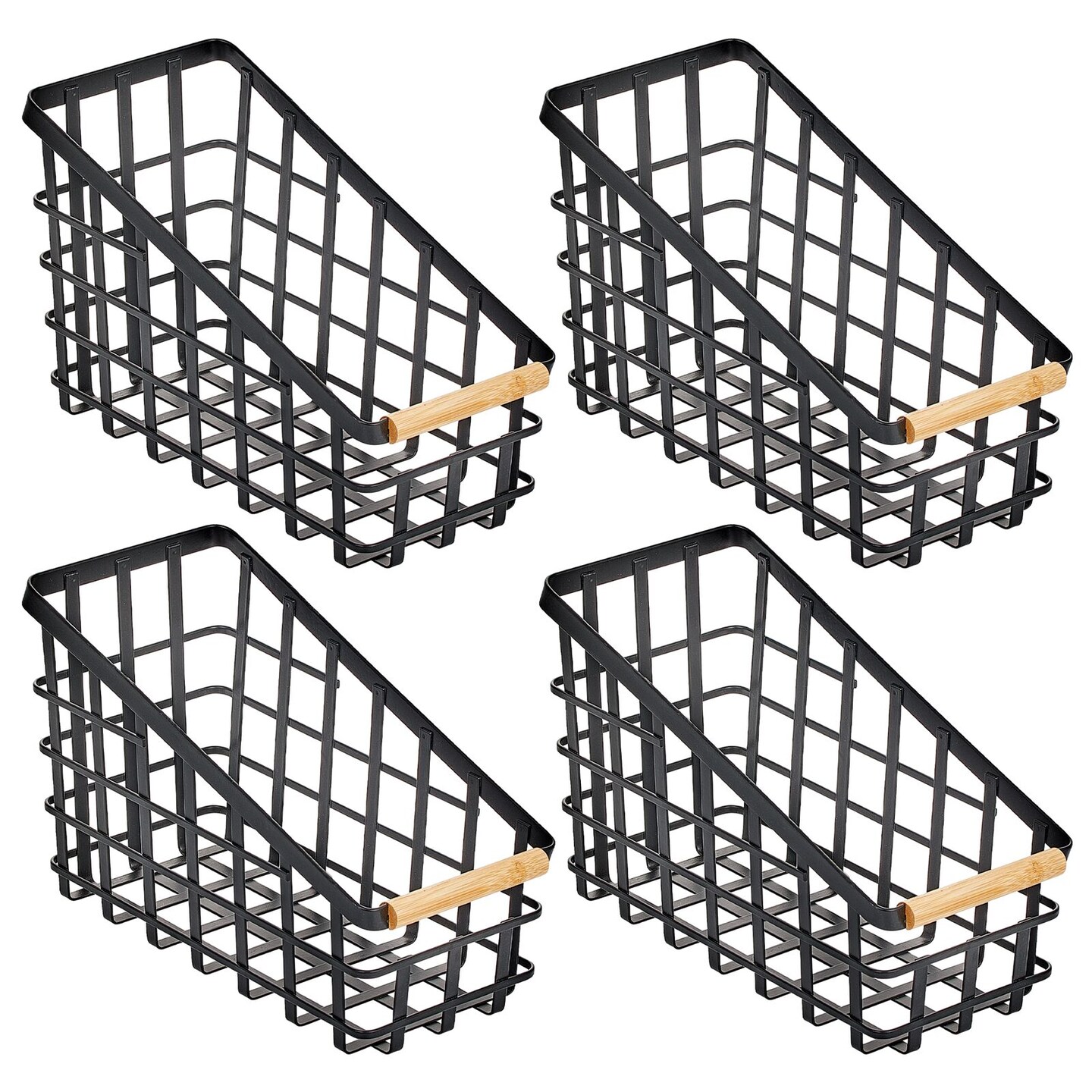 mDesign Slim 6&#x22; Slanted Metal Kitchen Bin Basket, Wood Handle