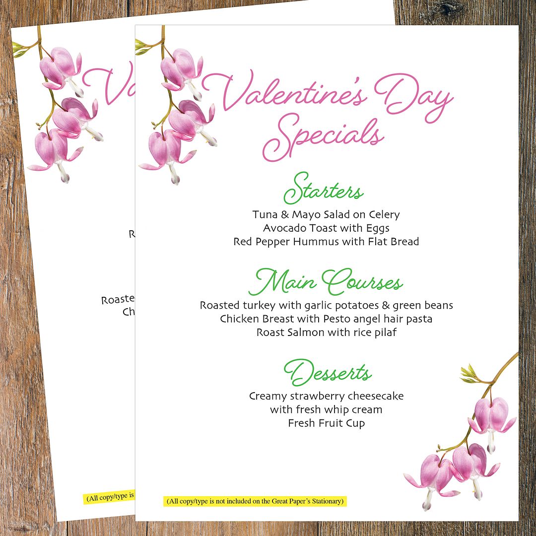 Great Papers! Bleeding Heart Flowers Stationery Letterhead, Invitations, Announcements and Personal Messages, Printer Friendly, 8.5&#x22;x11&#x22;, 50 Pack