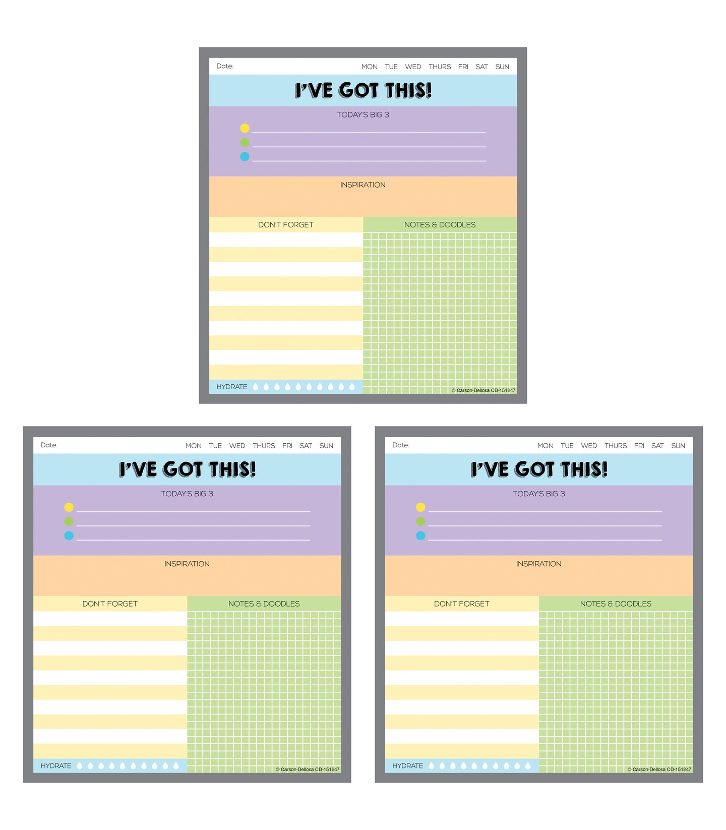 Carson Dellosa I&#x27;ve Got This Notepad 3-Pack Set, Note Pads for To Do List, Goals, Sketch Pad, Checklist, and Classroom Organization Stationary, Desk Accessories and Office Supplies