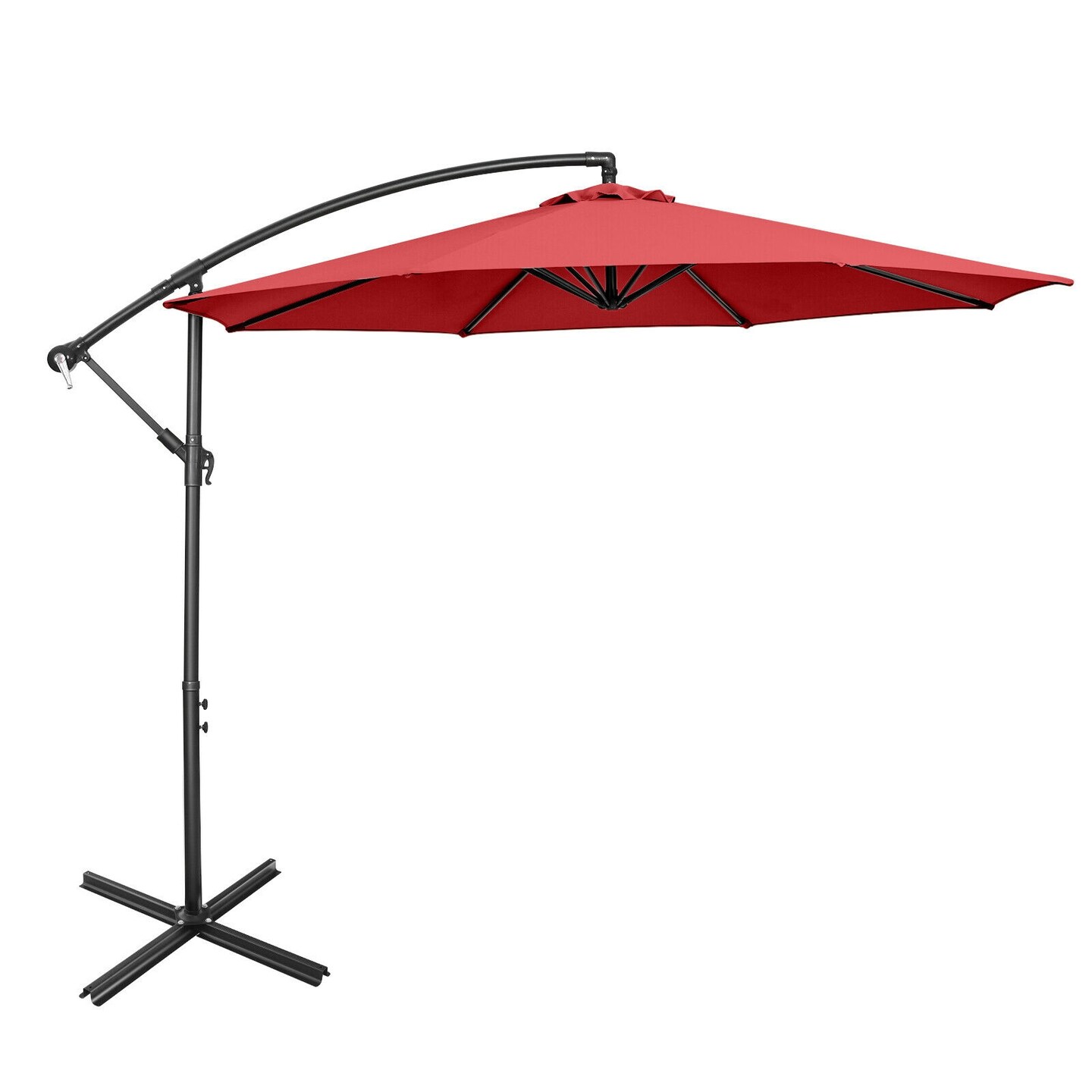 10 Feet Offset Umbrella with 8 Ribs Cantilever and Cross Base Tilt Adjustment