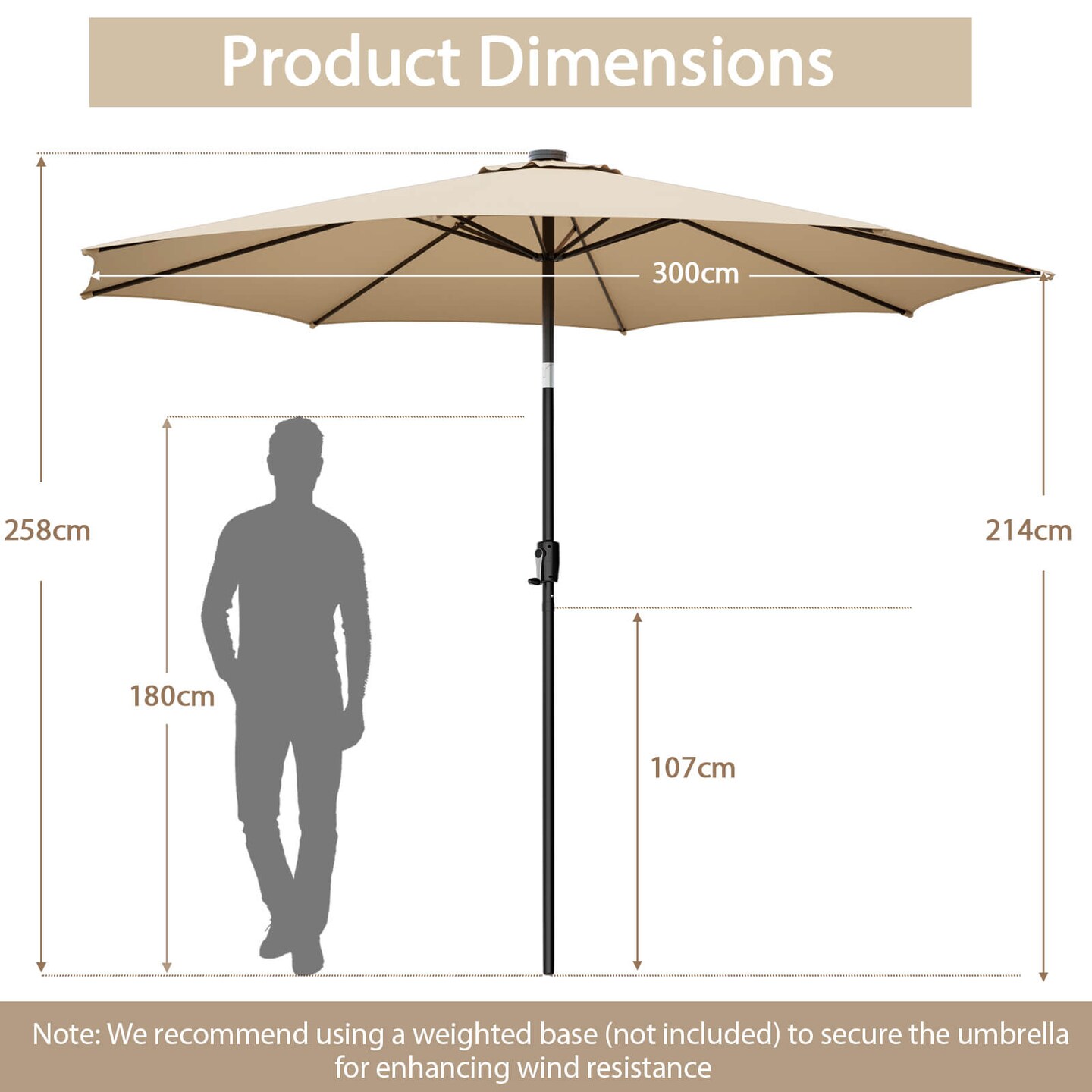 Patio Umbrella with 112 Solar Lights and Crank Handle