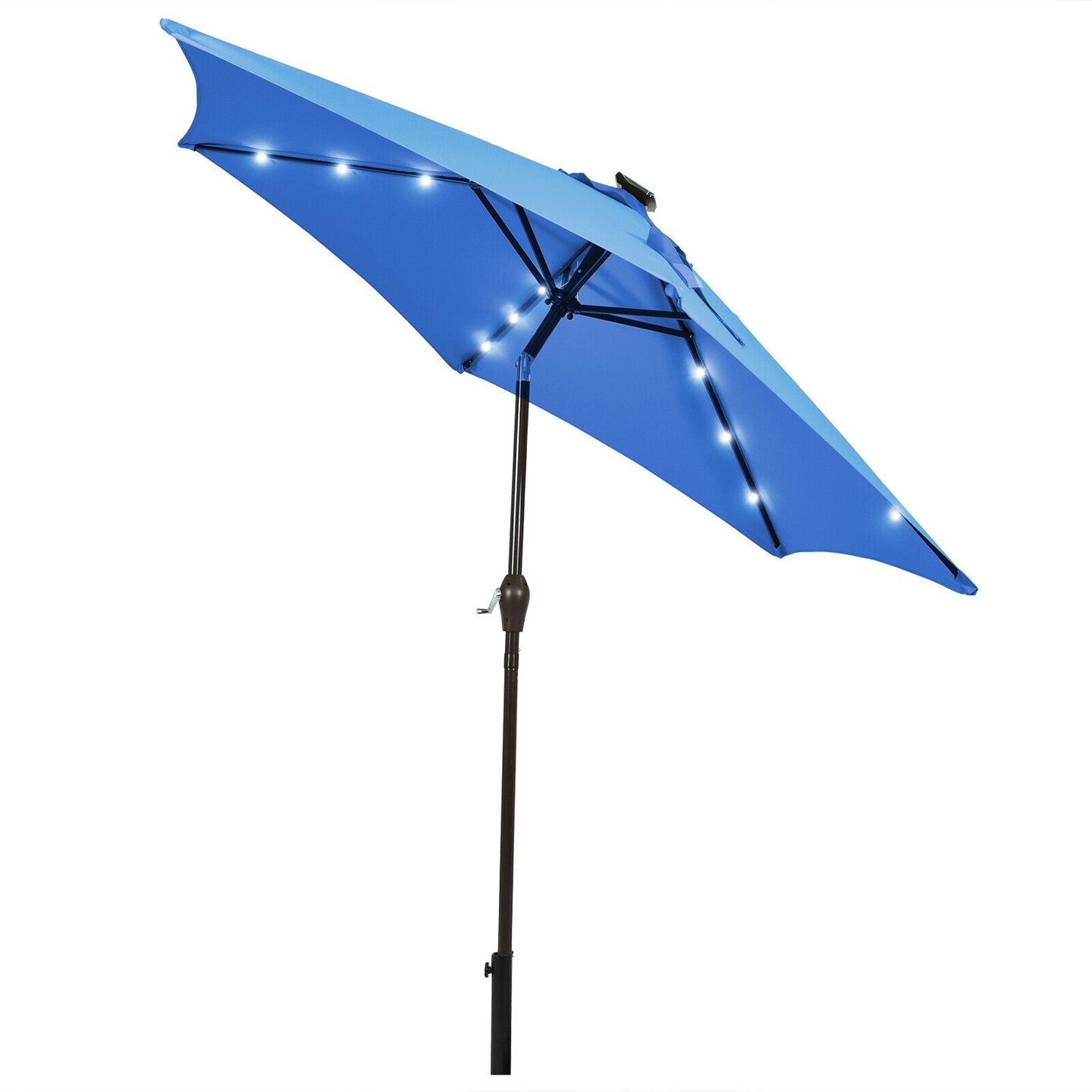 9 Feet Solar LED Lighted Patio Market Umbrella Tilt Adjustment Crank Lift