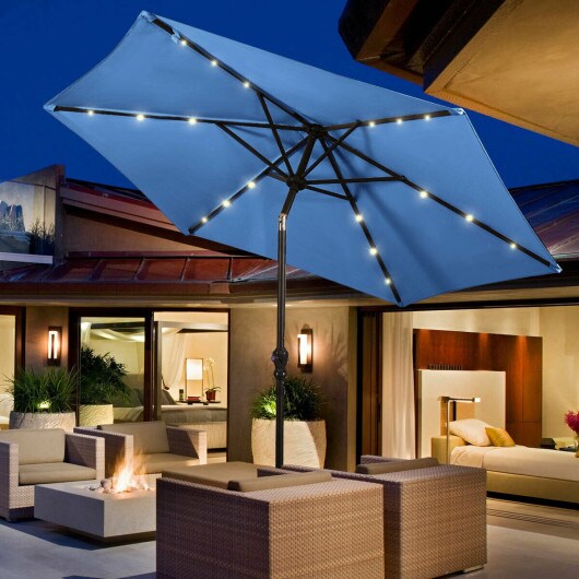 9 Feet Patio Solar Umbrella LED Patio Market Steel Tilt with Crank Outdoor