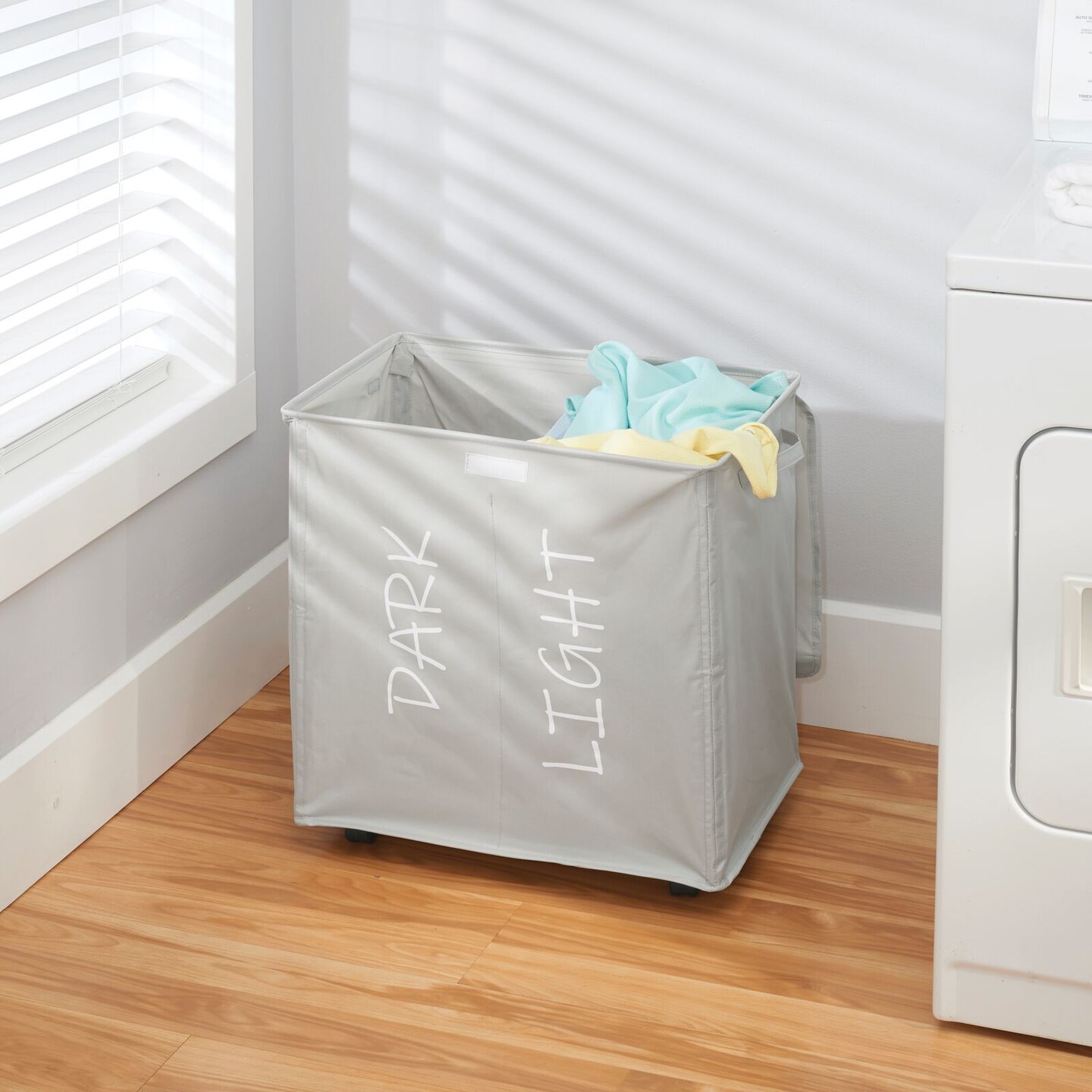 mDesign Divided Laundry Hamper Basket with Lid, Fabric Handles