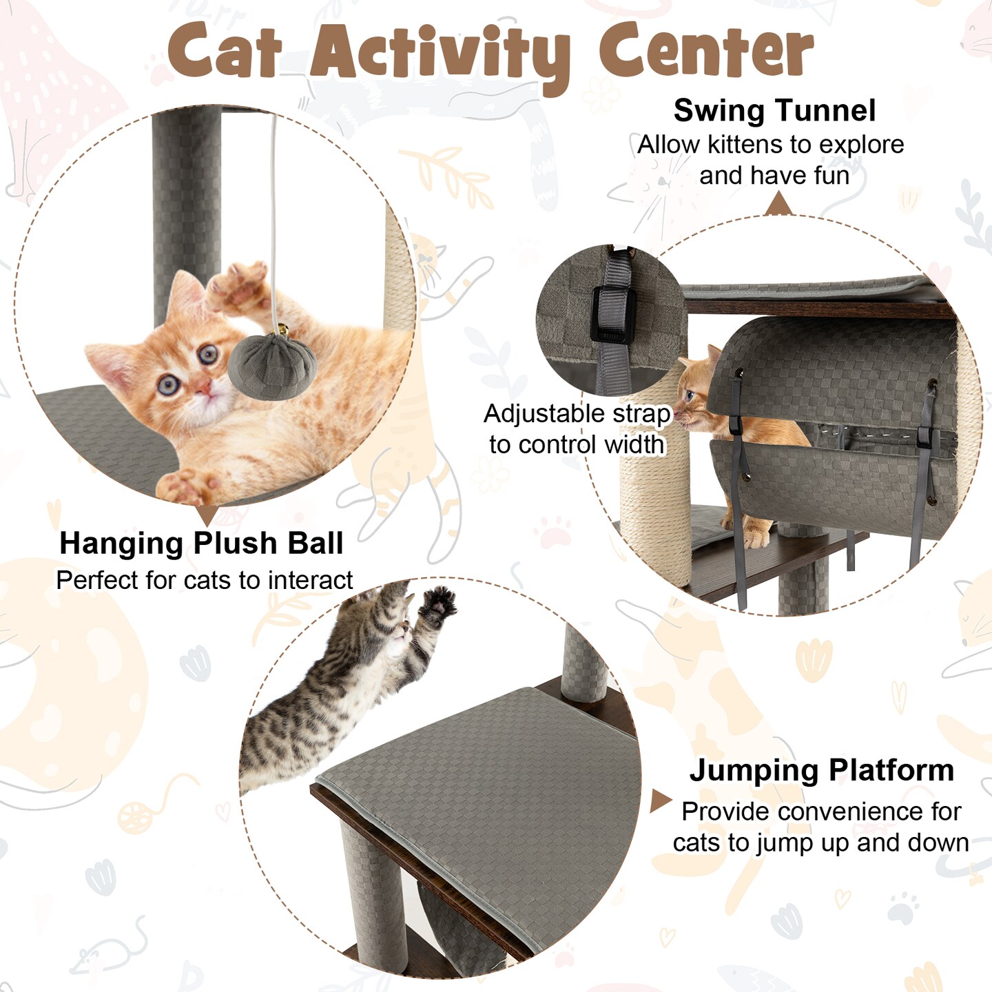 53 Inch Cat Tree with Condo and Swing Tunnel