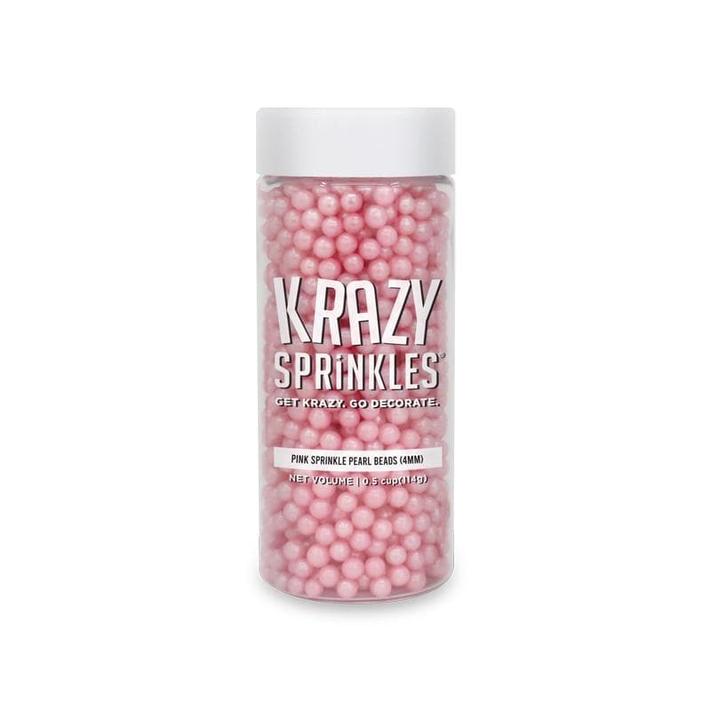 Krazy Sprinkles - Pink Pearl 4mm Beads (1/2 Cup, 1x Jar) for Cakes, Ice Cream &#x26; Cookies