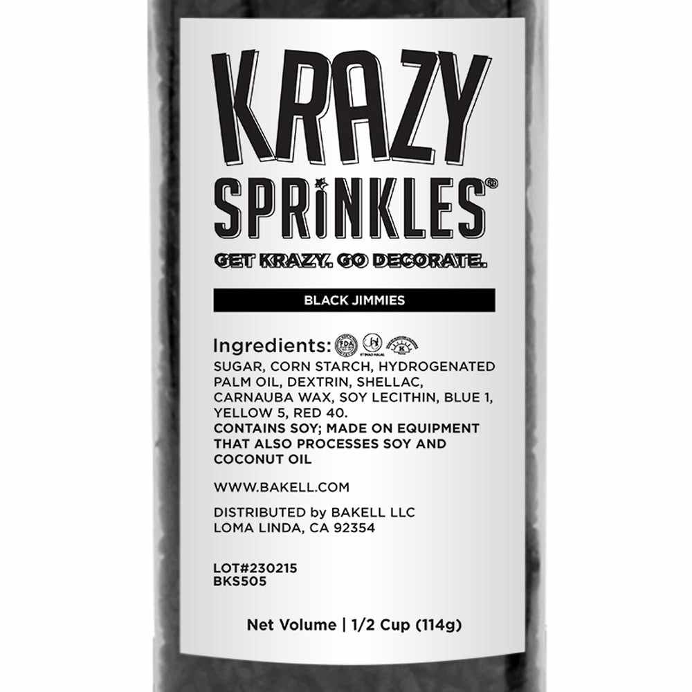 Krazy Sprinkles - Black Jimmies (1/2 Cup, 1x Jar) for Cakes, Ice Cream & Cookies