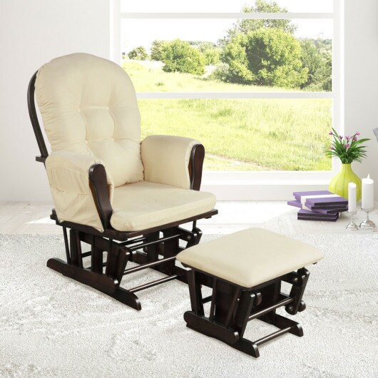 Baby Nursery Relax Rocker Rocking Chair Glider and Ottoman Set-Beige