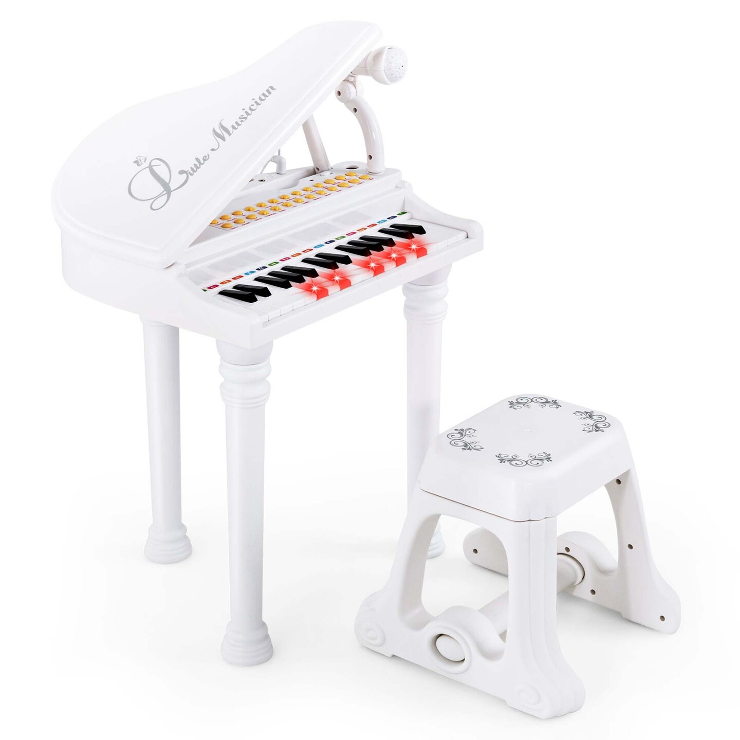 Costway 31 Keys Kids Piano Keyboard Toy Toddler Musical Instrument with Stool & Microphone Black/Pink/White