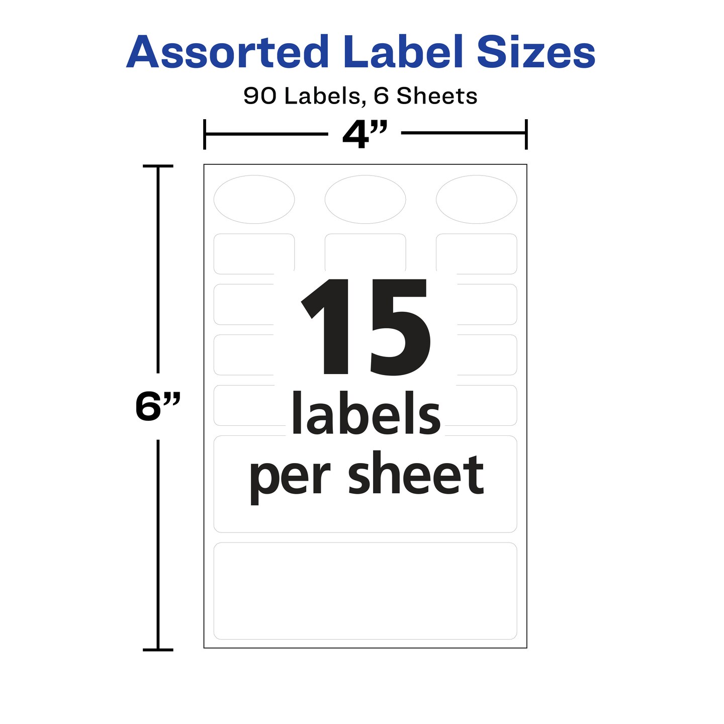 Avery No-Iron Fabric Labels, Assorted Shapes and Sizes, Washer and Dryer-Safe, White, Non-Printable, 45 Labels Per Pack, 90 Blank Labels Total (2-Pack of 40700)