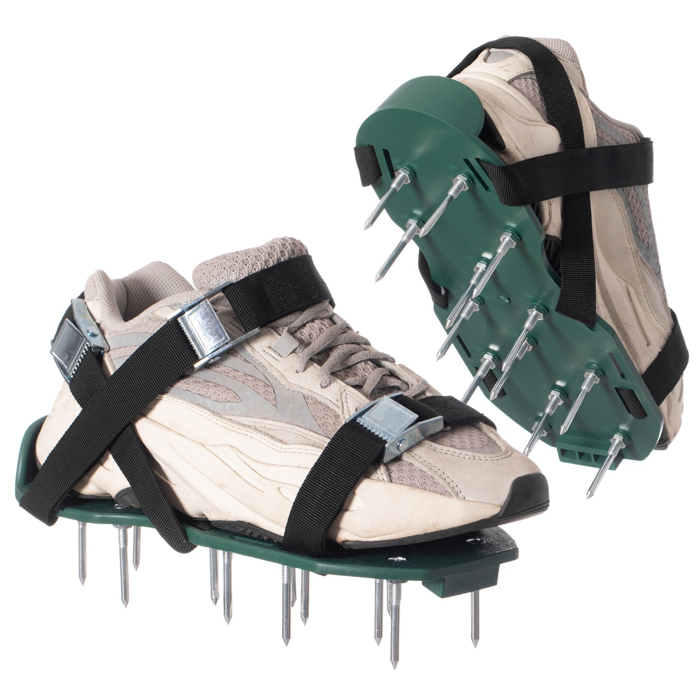 Lawn and Garden Aerator Spike Shoe With 3 Metal Buckle Straps, Green Spiked Sandal