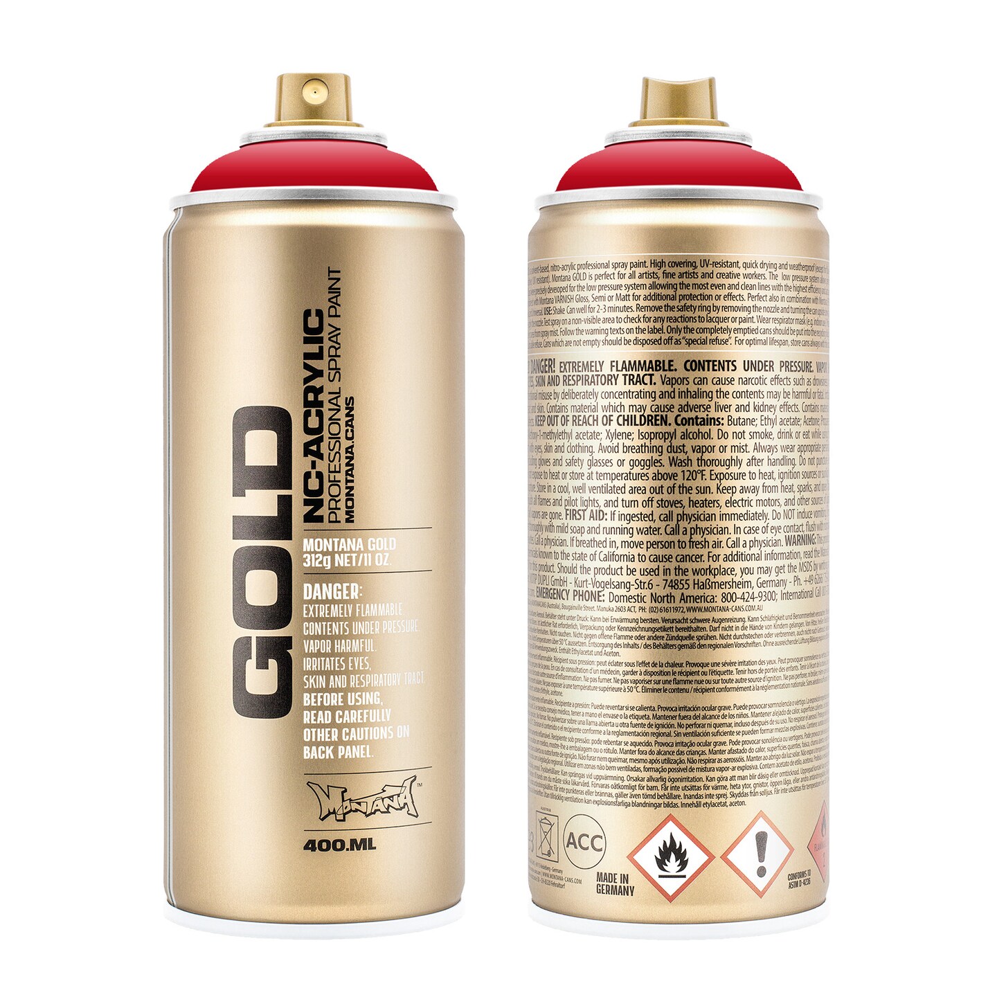 Montana Cans Gold Spray Paint, 400Ml, Shock Red