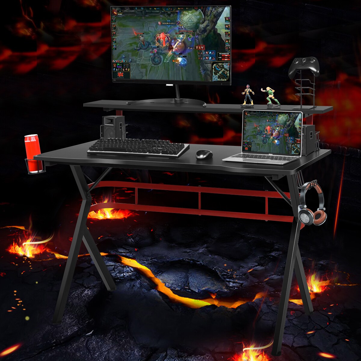 Costway Gaming Computer Desk w/ Monitor Shelf &#x26; Storage for Controller Headphone Speaker