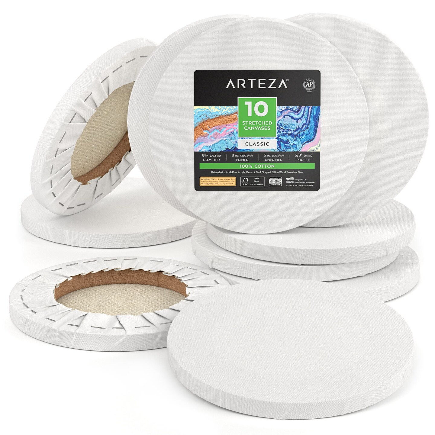 Arteza Classic Blank Round Stretched Canvas 10