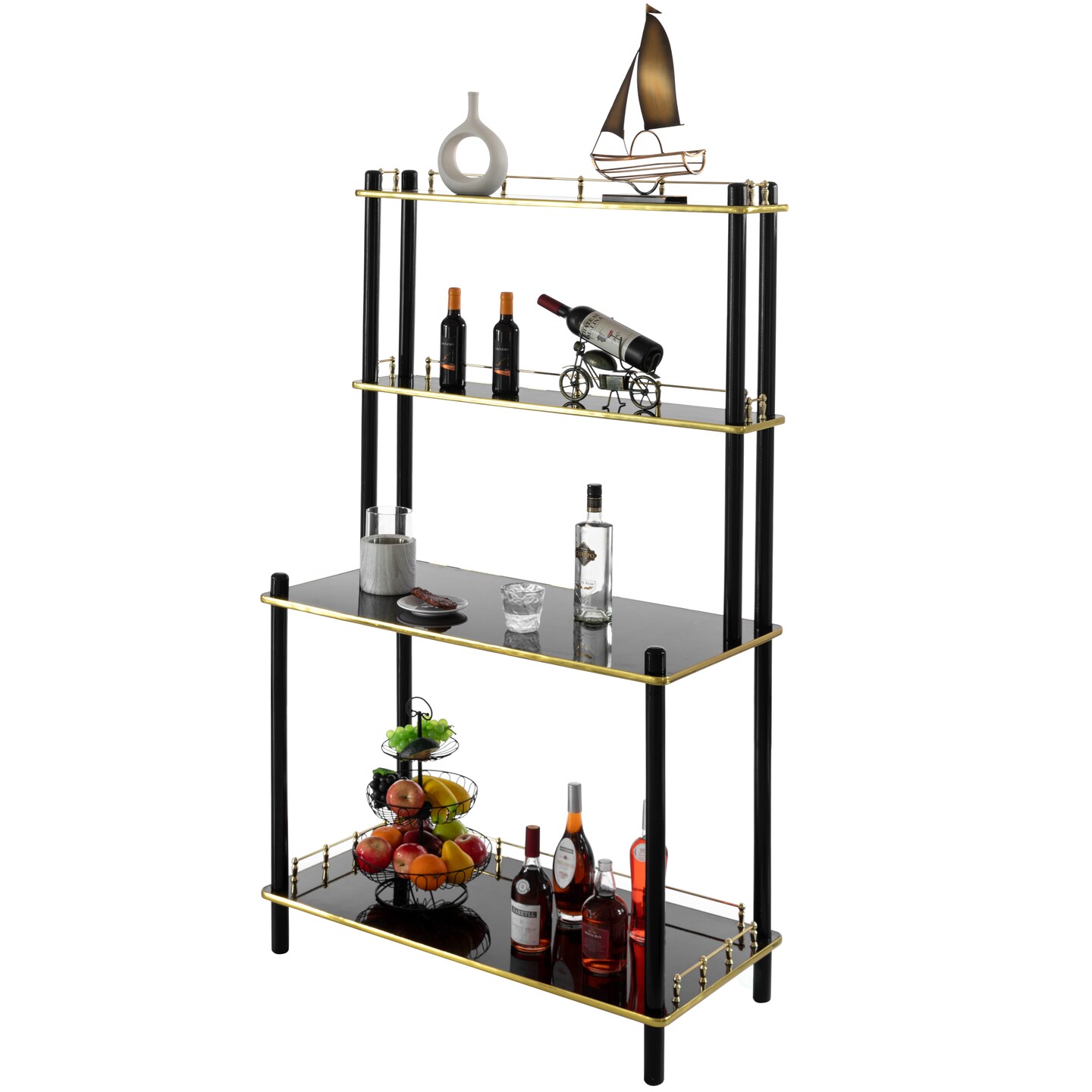 Classy and Elegant 4 Tiered Multifunctional Wooden Open Bar Shelves, Modern Console Table, Coffee Bar Accessories, Coffee Bar Cabinet, Tea Bar and Wine Bar Table
