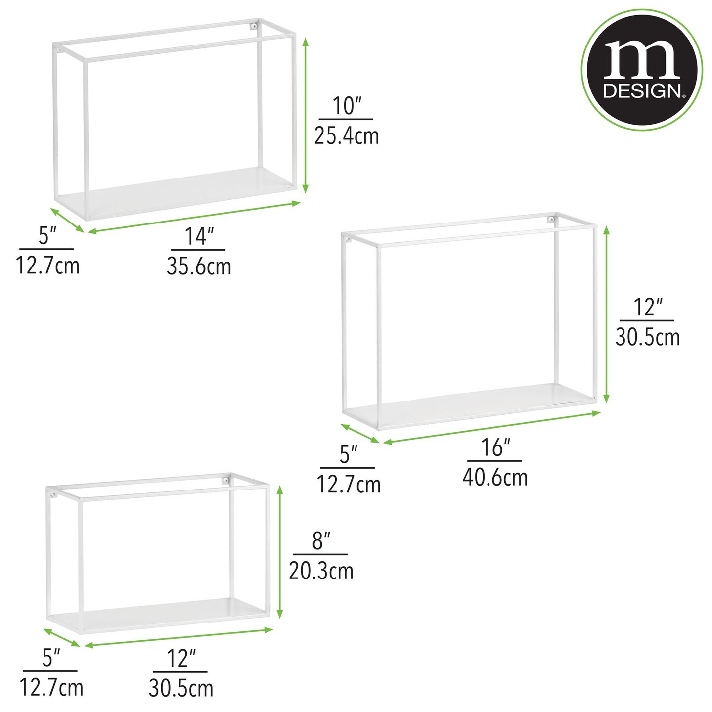 mDesign Metal Floating Wall Mount Vertical Display Frames, Set of 3