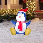 3.5&#x27; Gemmy Airblown Inflatable Blue Baby Penguin Wearing Santa Hat 86196