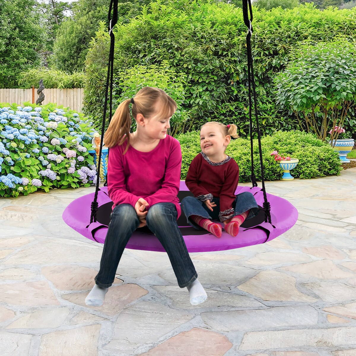 Goplus 40" Flying Saucer Tree Swing Indoor Outdoor Play Set Kids Christmas Gift Purple/Blue/Green/Colorful/Blue Rocket/Blue Whale/Woods/Dark Green/Dark Pink/Yellow/Pink