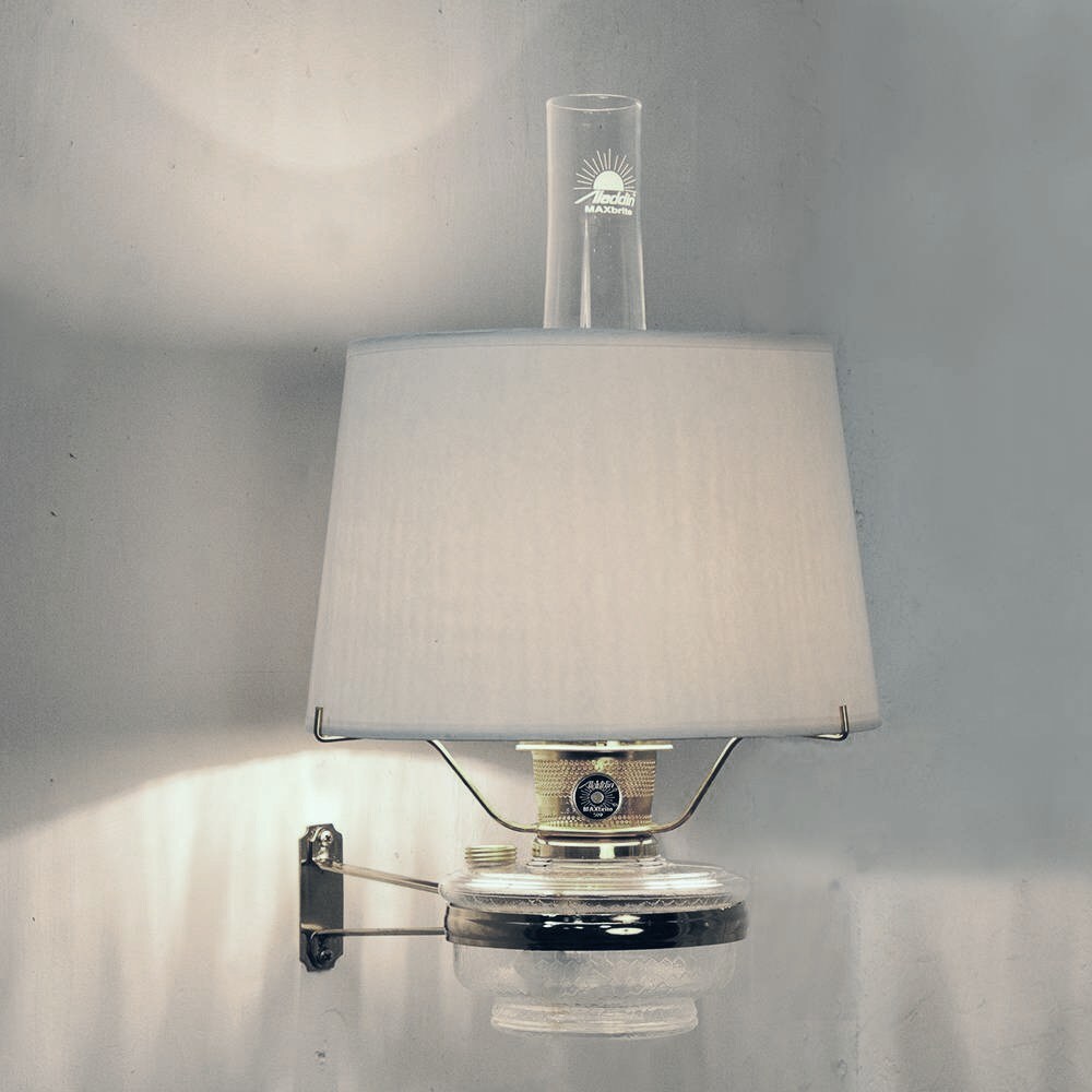 Aladdin Regency Clear Genie III Glass Wall Lamp Nickel 12" with White Parchment Shade