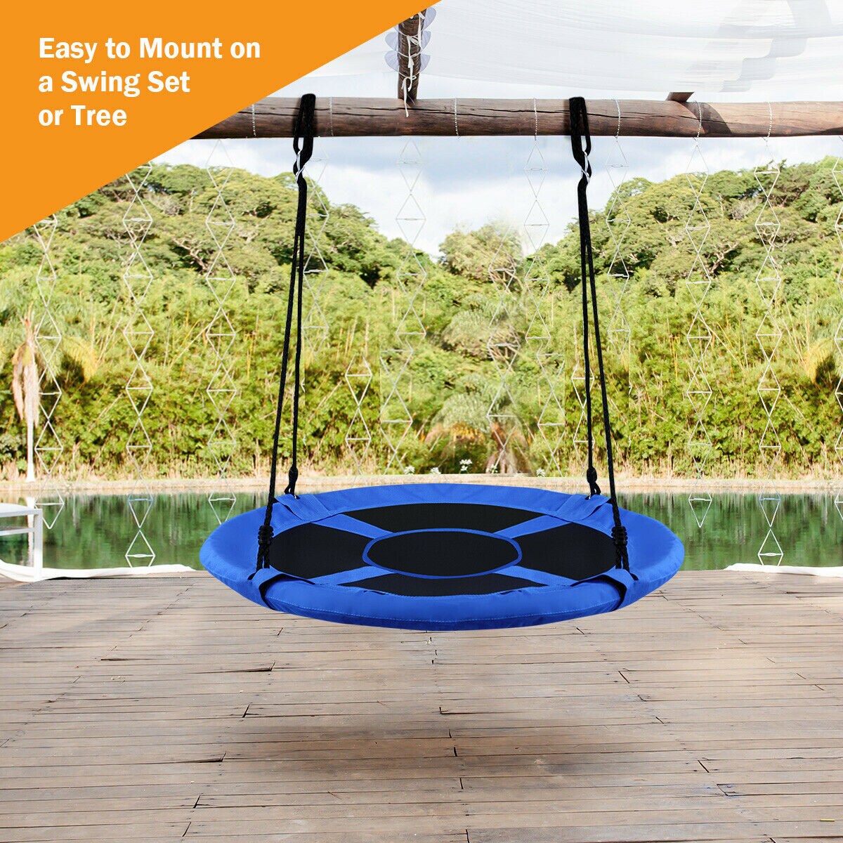 Goplus 40" Flying Saucer Tree Swing Indoor Outdoor Play Set Kids Christmas Gift Purple/Blue/Green/Colorful/Blue Rocket/Blue Whale/Woods/Dark Green/Dark Pink/Yellow/Pink
