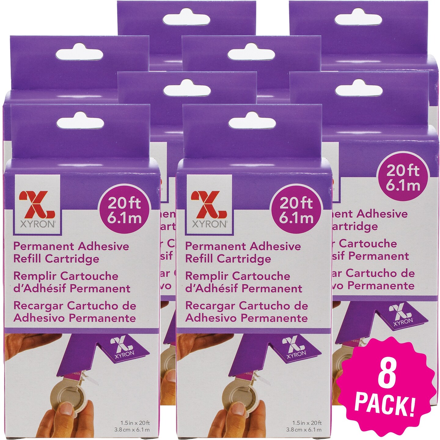 Multipack of 8 - Xyron 150 Refill Cartridge-1.5&#x22;X20&#x27; Permanent