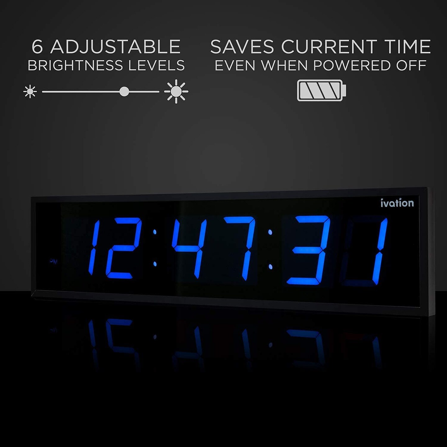 Ivation Huge 48" inch Digital LED Clock with Stopwatch, Alarms, Timer & Temp