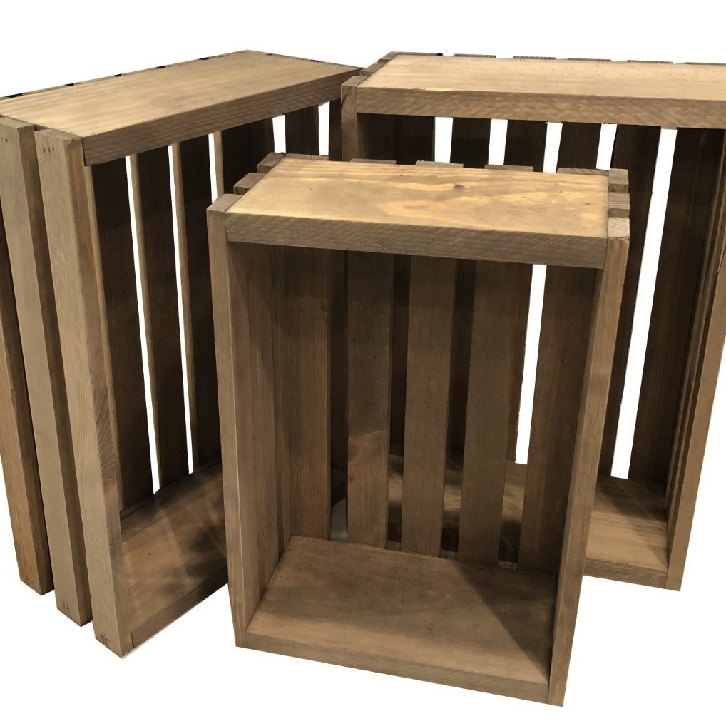 Mowoodwork Rustic Nesting Wood Crates Set of 3 with Vintage look Made in the USA