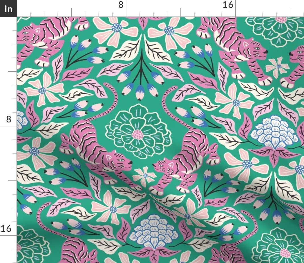 Chinoiserie Tiger Maximalist Floral Exotic Animal Whimsical Botanical Custom Printed Fabric by Spoonflower Various Fabrics by the Yard or Fat Quarter