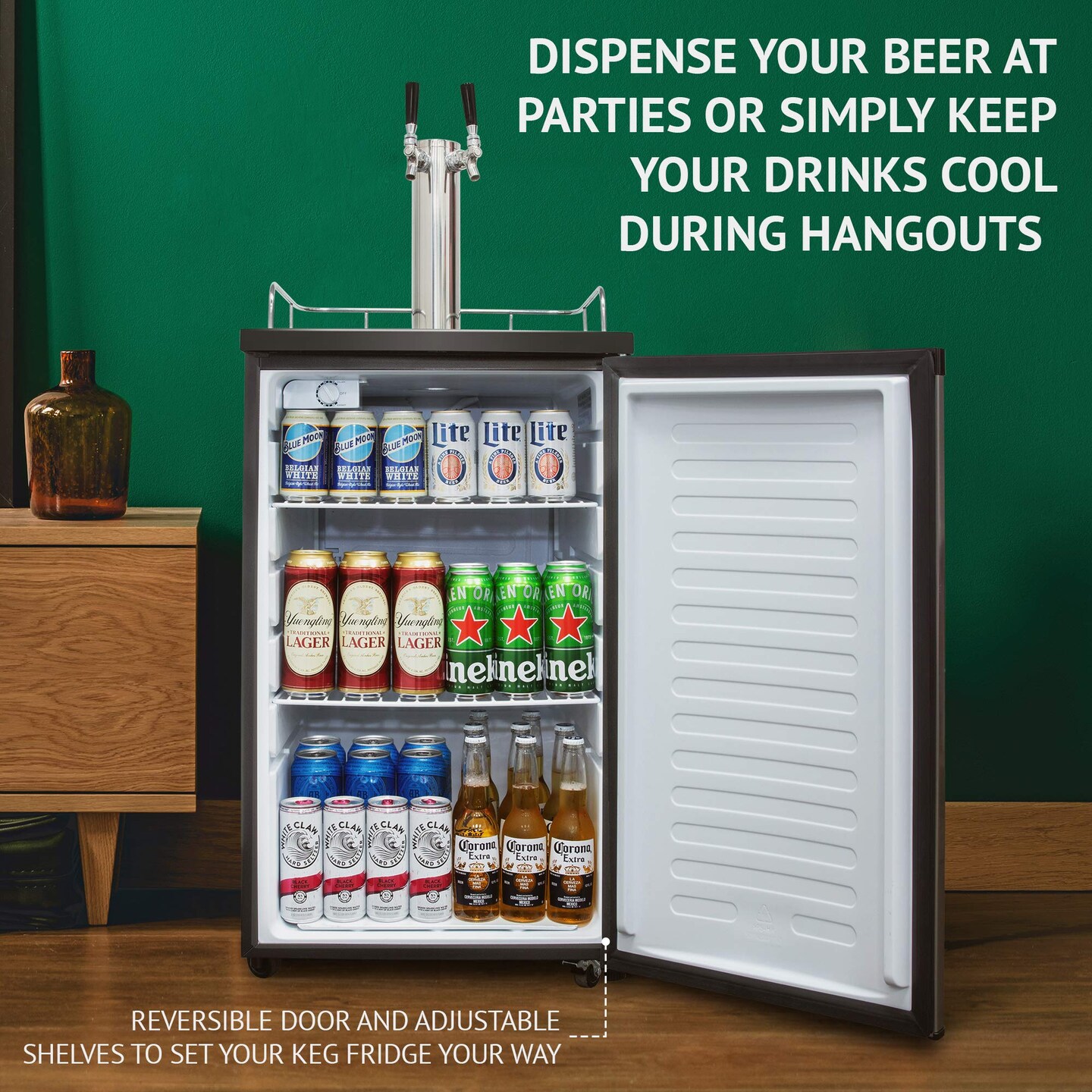 Ivation Full Size Kegerator, Dual Tap Draft Beverage Dispenser &#x26; Universal Beer Cooler