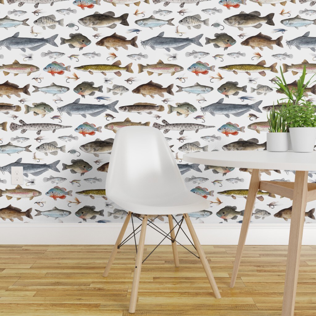 Fish Wallpaper Peel and Stick Vintage Wallpaper Room decor Wall mural   Scandi Home