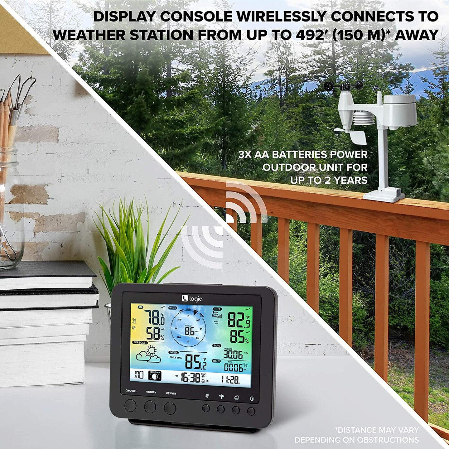 Logia 5-in-1 WiFi Wireless Weather Station with Full Color LED Display