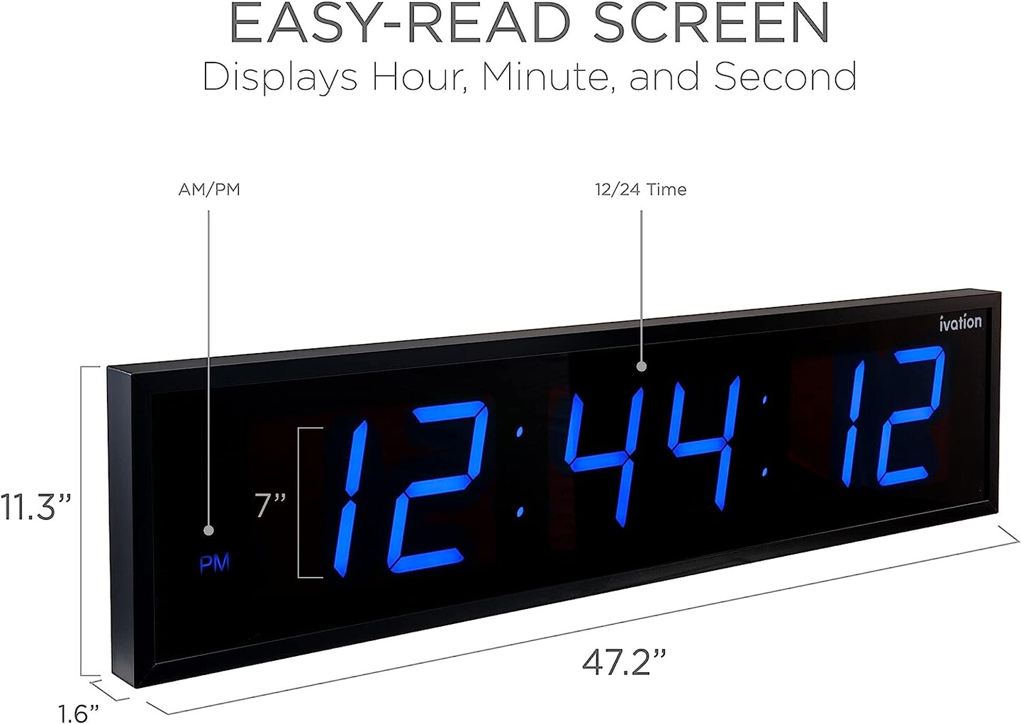 Ivation Huge 48" inch Digital LED Clock with Stopwatch, Alarms, Timer & Temp