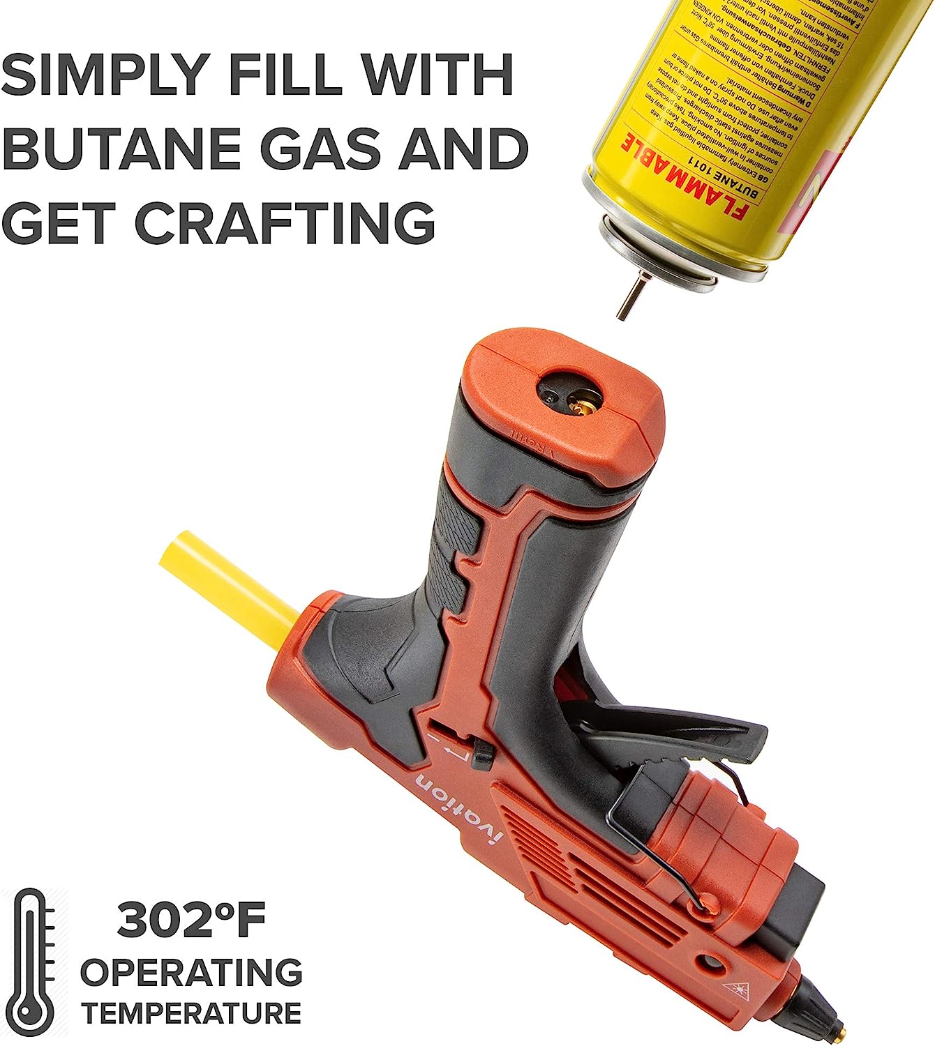Ivation Cordless Butane Powered Hot Glue Gun, Fast Heat-Up Small Glue Gun