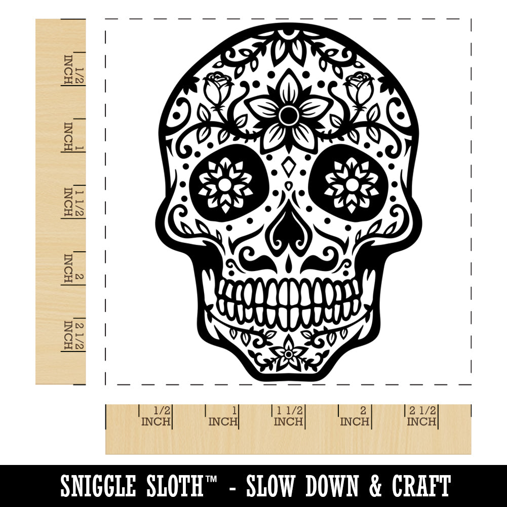 Dia De Los Muertos Mexican Sugar Skull with Flowers Day of the Dead Square Rubber Stamp for Stamping Crafting