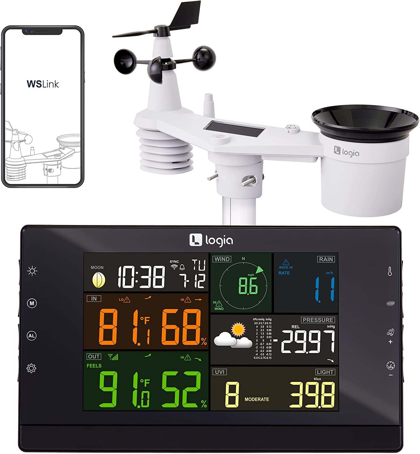 Logia 7-in-1 WiFi Wireless Weather Station with solar panel and Black LED Display