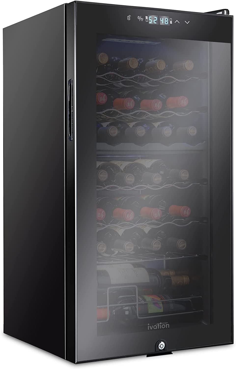 Ivation 28-Bottle Wine Cooler, Compact Freestanding Wine Fridge with Lock