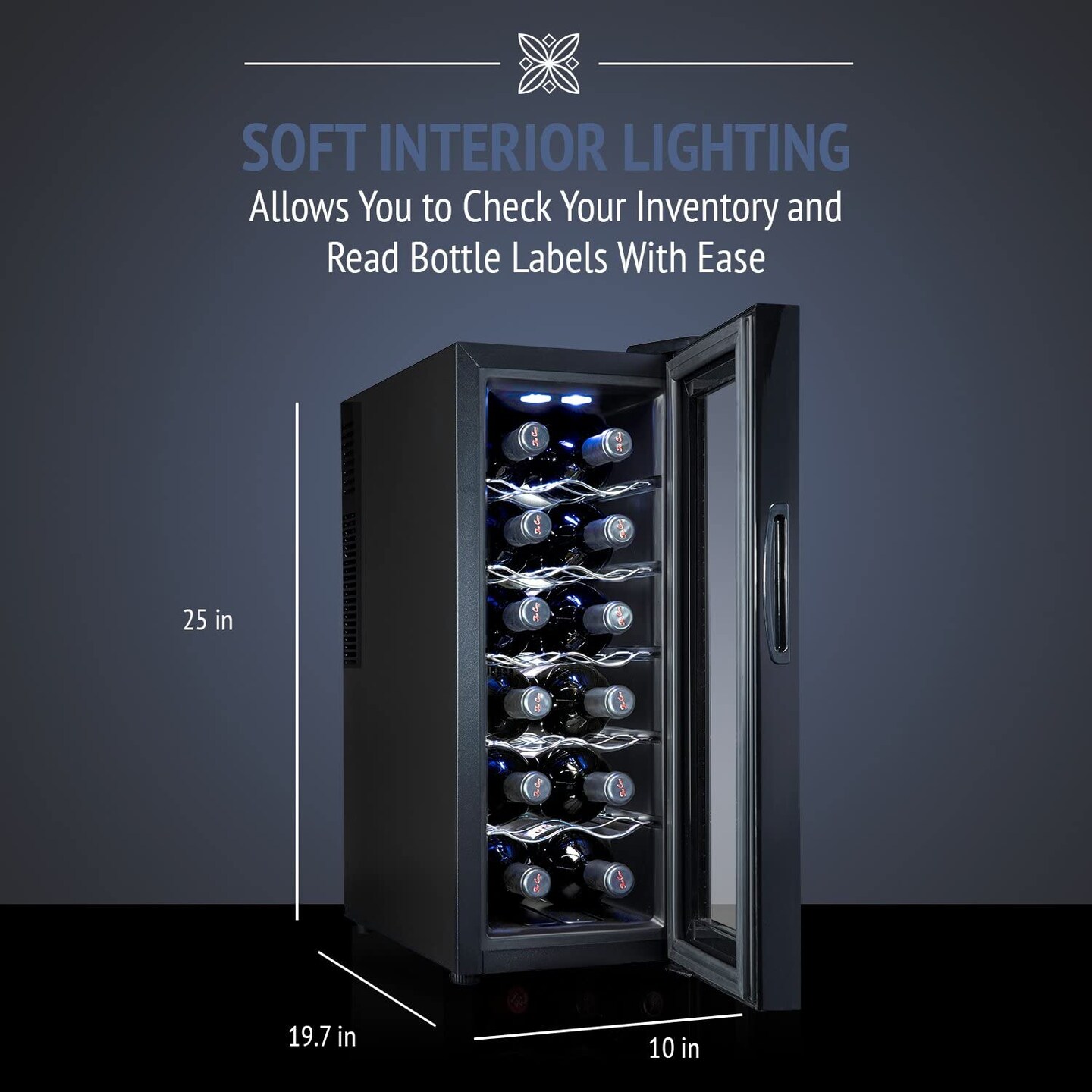 Ivation 12-Bottle Thermoelectric Wine Cooler, Freestanding Wine Fridge