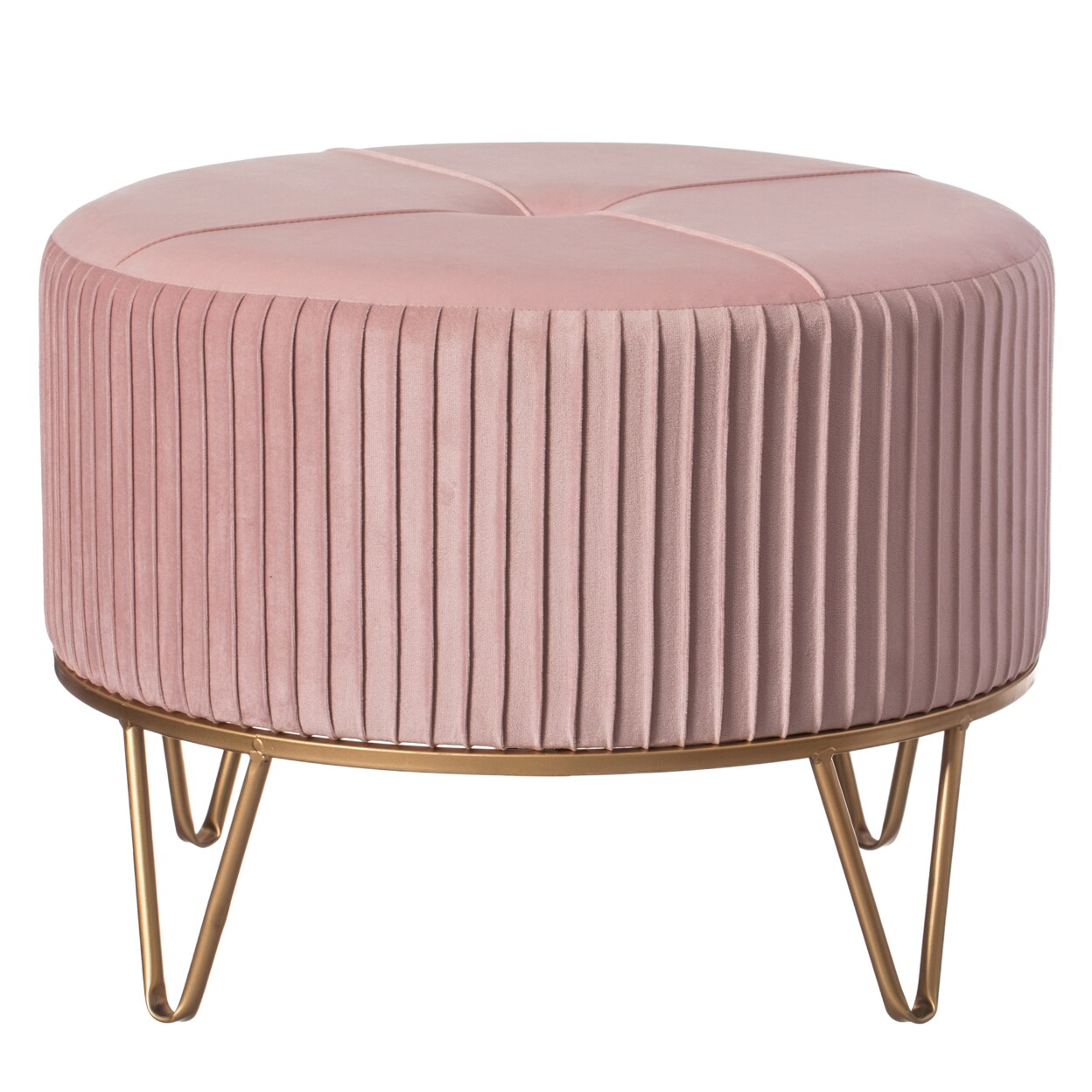 Round Velvet Ottoman Stool Gold Metal Base Large Medium Small Modern Chic