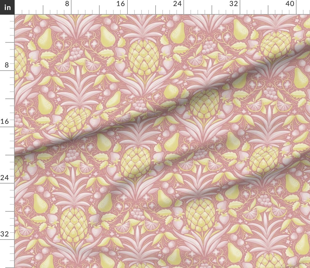 Tropical Fruit Pineapple Pear Strawberry Citrus Summer Garden Kitchen Custom Printed Fabric by Spoonflower Various Fabrics by the Yard or Fat Quarter