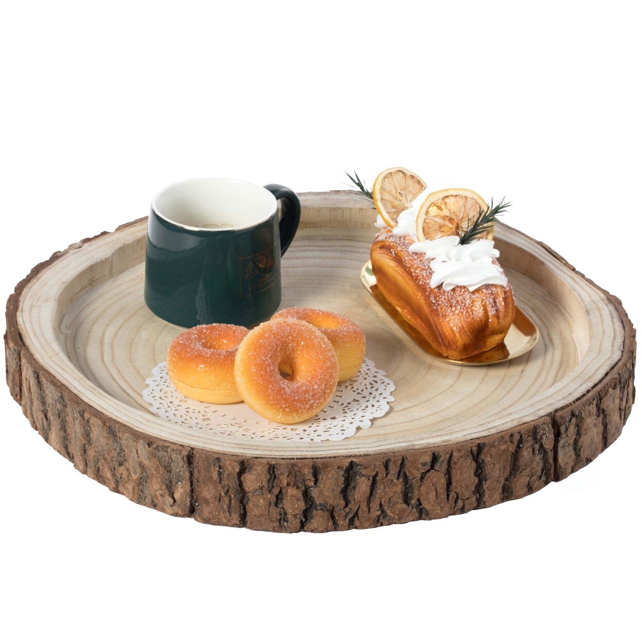 Vintiquewise Wood Tree Bark Indented Display Tray Serving Plate Platter Charger