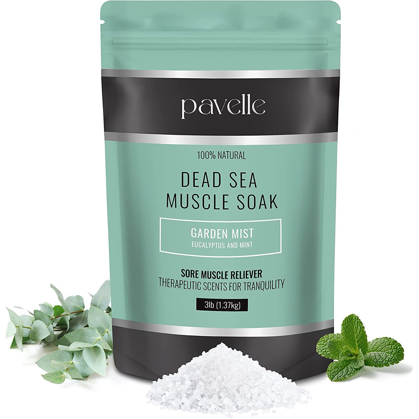Pavelle Dead Sea Muscle Soak Bath Salts, Bath Soak for Body Pain Relief, 3lb (1.7kg)