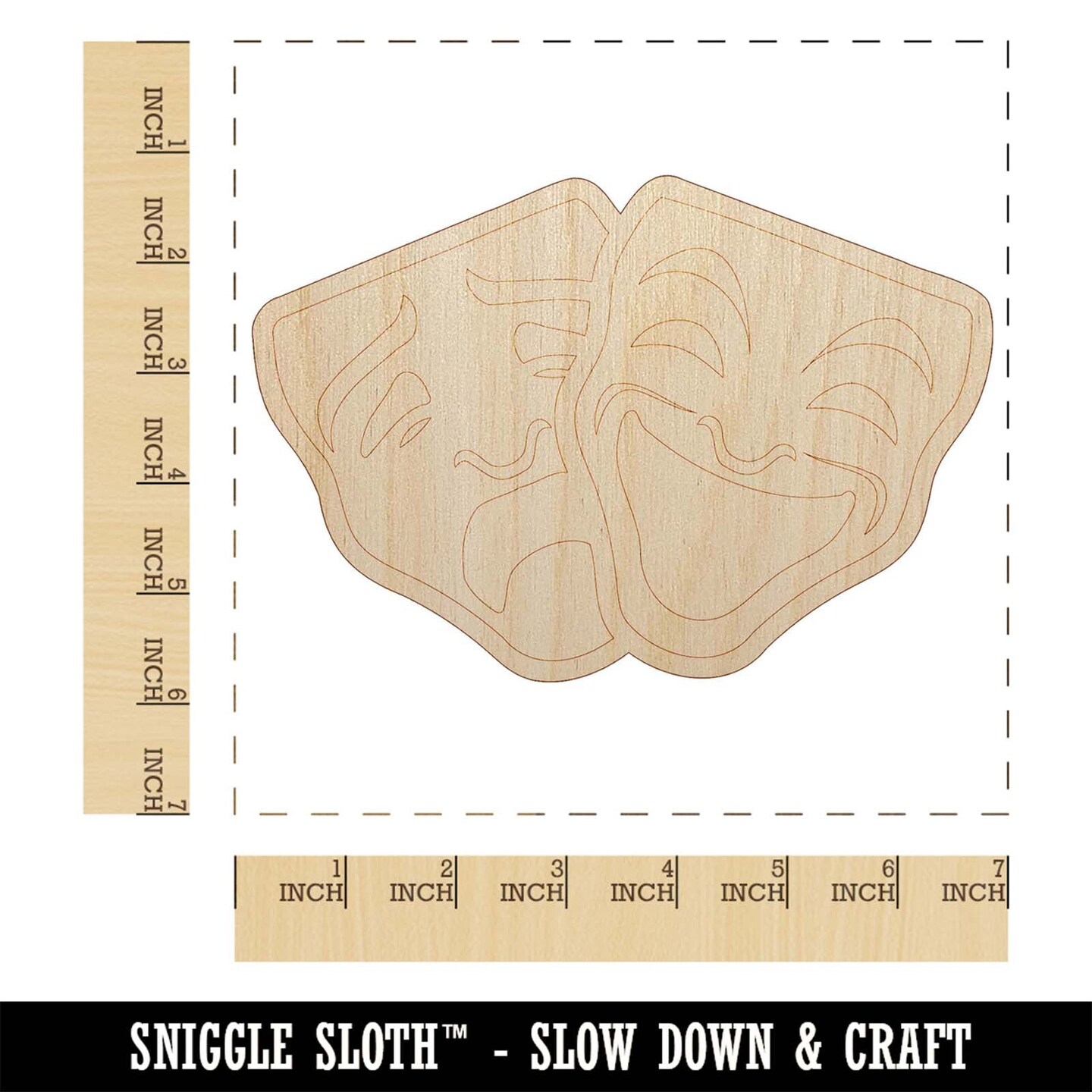 Drama Tragedy Comedy Masks Theater Unfinished Wood Shape Piece Cutout for DIY Craft Projects