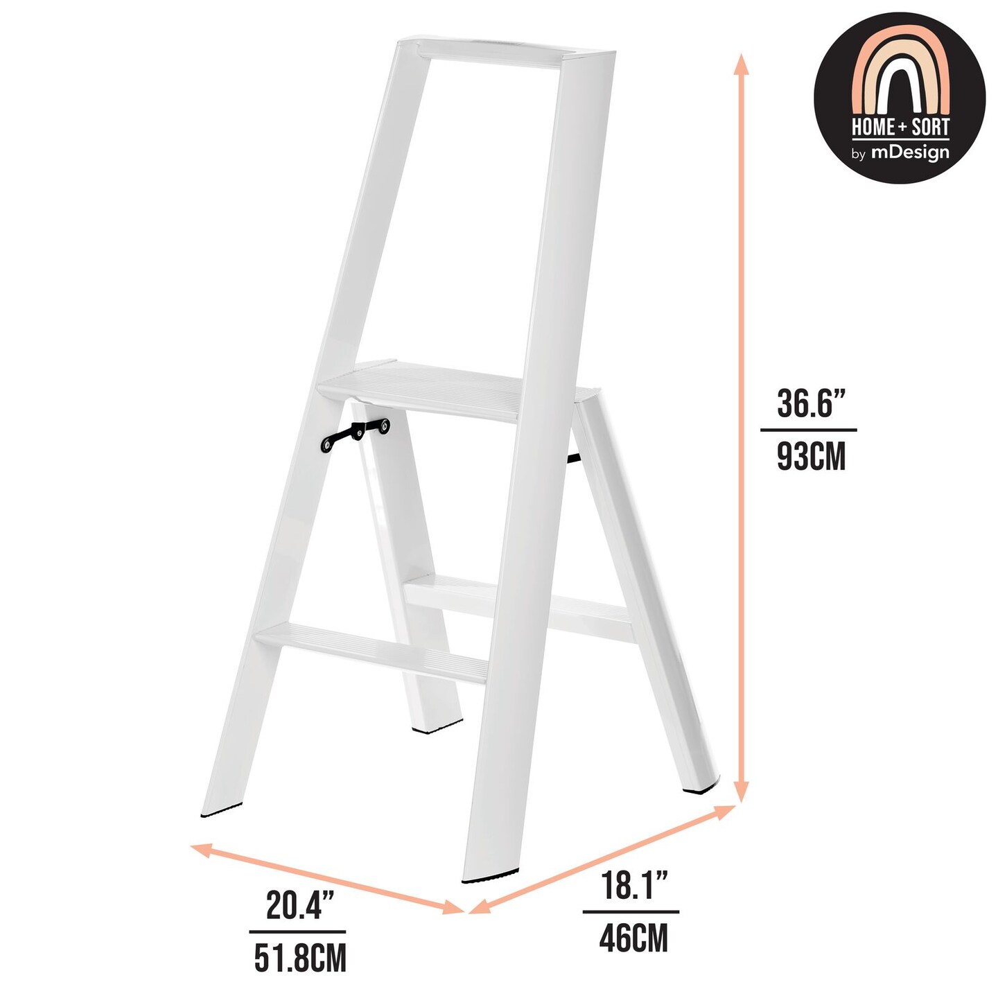 mDesign Small Lightweight Folding Step Stool Ladder with 2 Steps