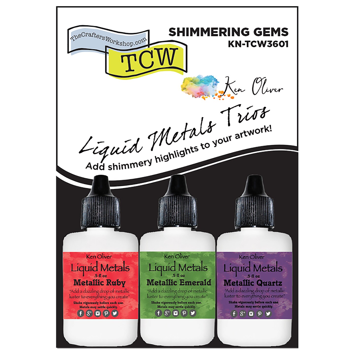 Ken Oliver Liquid Metal Watercolor Set, 3-Colors, Shimmering Gems