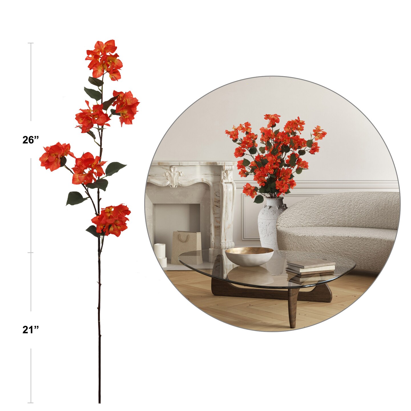 48" Artificial Orange Bougainvillea Branch Indoor/Outdoor Faux Floral by Floral Home®