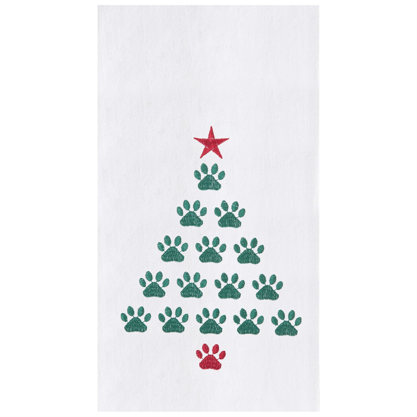 Puppy Dog Paws Christmas Tree Embroidered 100% Cotton Flour Sack Dishtowel