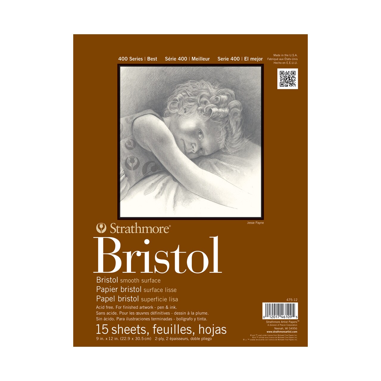 Bristol Paper Pad - Series 400 - Smooth - 9 x 12 - 15 Shts./Pad