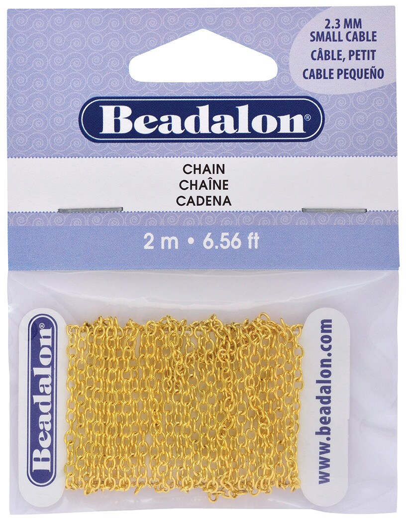 Beadalon Metal Chain, Small Cable, Gold Color, 2.3Mm
