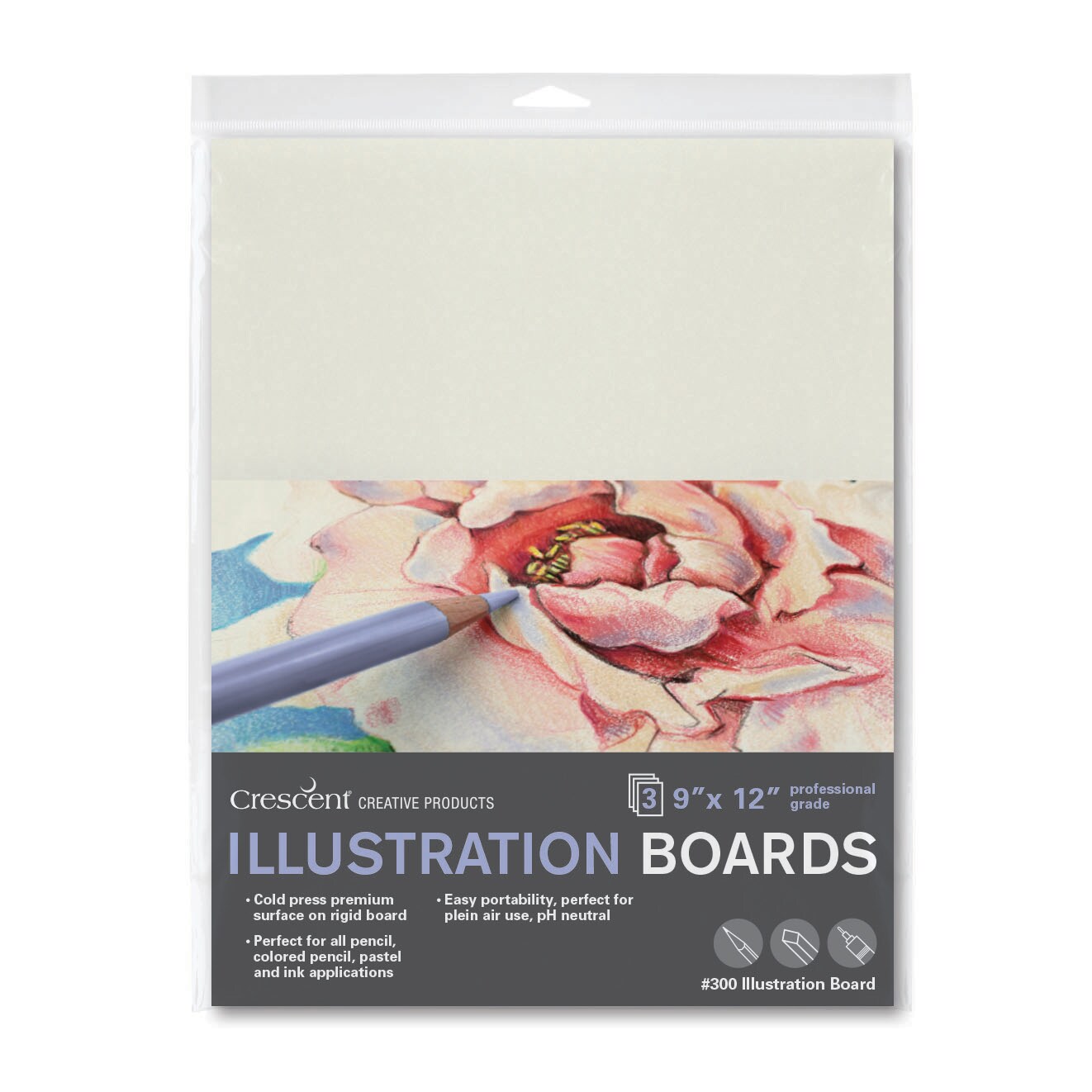 Crescent Cold-Press Illustration Board, 300 Series, 9&#x22; x 12&#x22;, 3/Pkg.